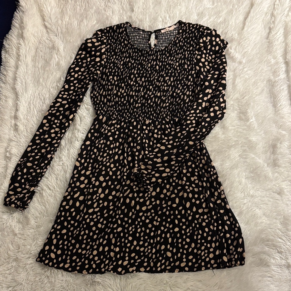 Miami Black and Cream Long Sleeve Dress